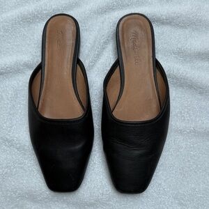 Madewell Black Leather Square-Toe Slip-On Mules with Tan Insole